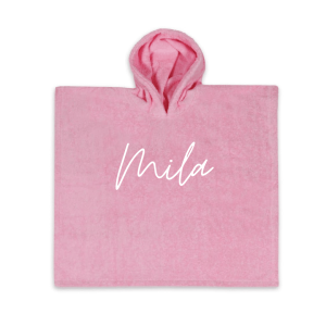 Bad poncho roze met naam