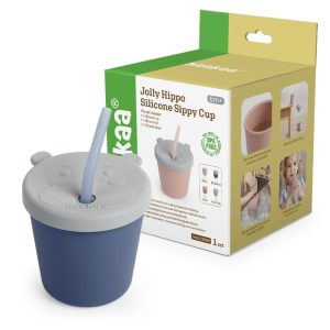 Siliconen Drinkbeker met Deksel en Rietje – Blauw – Haakaa