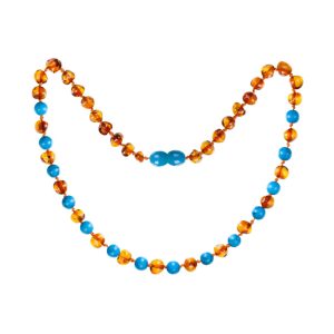 Barnsteen ketting kind Cognac/Turquoise