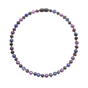 Barnsteen ketting baby/peuter Cherry – lapis lazuli – amethist