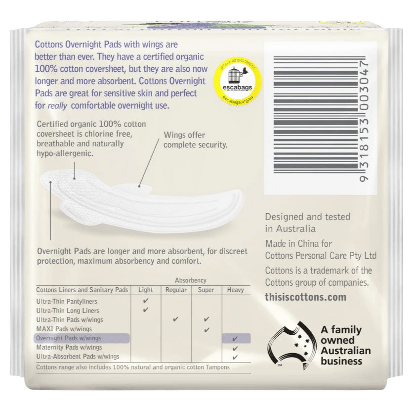 Biologisch Maandverband Voor De Nacht – 10 stuks – Cottons - Afbeelding 3