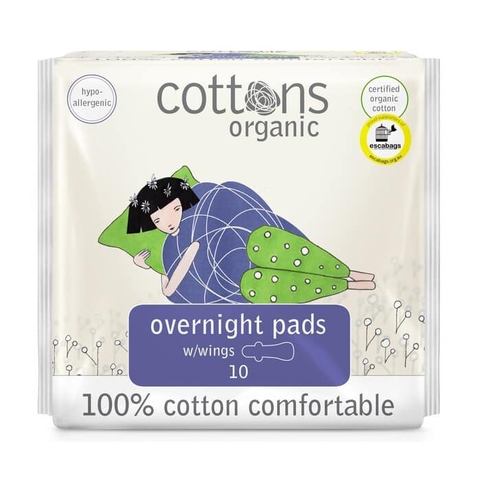 Biologisch Maandverband Voor De Nacht – 10 stuks – Cottons - Afbeelding 2